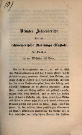 Jahresbericht über die Schweizerische Rettungs-Anstalt für Knaben In der Bächtelen bei Bern. 9. 1848