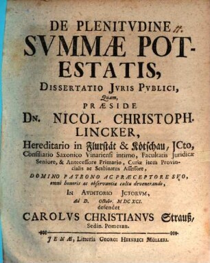 De plenitudine summae potestatis : dissertatio iuris publici