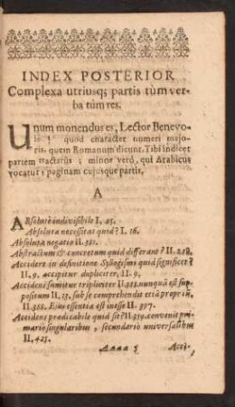 Index Posterior Complexa utriusq; partis tum verba tum res.