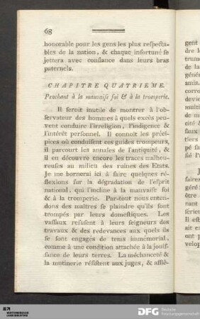 Chapitre Quatrieme. Penchant à la mauvaise foi & à la tromperie.