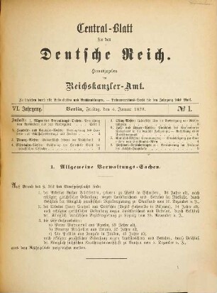 Zentralblatt für das Deutsche Reich, 6. 1878