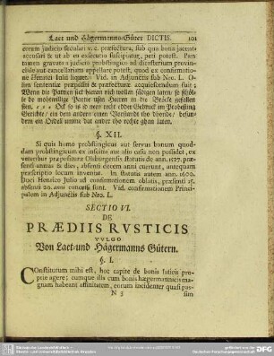 Sectio VI, De Praediis Rusticis Vulgo Von Laet- und Hägermanns Gütern