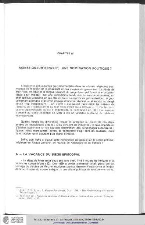 Chapitre IV: Monseigneur Benzler: Une nomination politique?