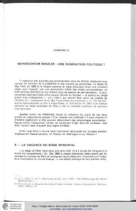 Chapitre IV: Monseigneur Benzler: Une nomination politique?