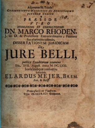 Diss. iur. de iure belli