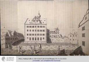 [Ansicht des Schlosses zu Darmstadt von der Ostseite mit Glockenbau, ohne Neuschloss]