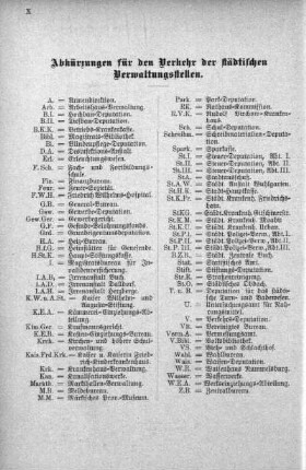 Abkürzungen für den Verkehr der städtischen Verwaltungsstellen