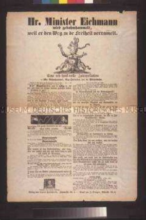 Satirisches Flugblatt: Hr. Minister Eichmann wird gebohmhammelt (Ullo Bohmhammel); undatiert