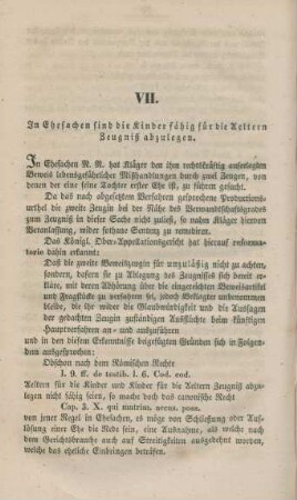 VII. In Ehesachen sind die Kinder fähig für die Aeltern Zeugniß abzulegen