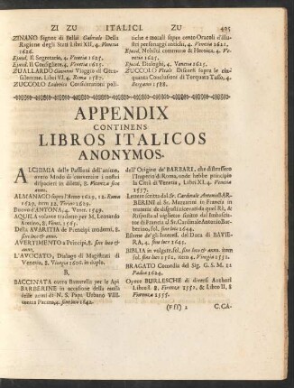 Appendix Continens Libros Italicos Anonymos