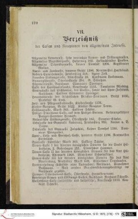 VII. Verzeichniß der Cassen und Recepturen von allgemeinem Interesse.