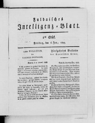 1tes Stück, Ausgabe vom 6. Jan. 1809