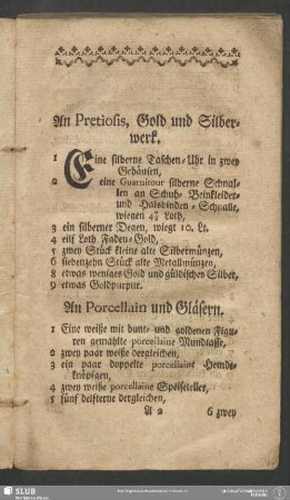 An Pretiosis, Gold und Silberwerk