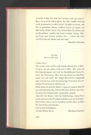 An Poel Kiel, den 29. Dezember 1813