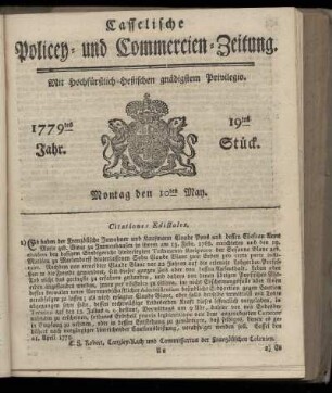 19tes Stueck, Montag den 10ten May. 1779