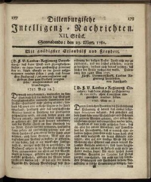 XII. Stück. Sonnabends : den 23. Merz, 1782.