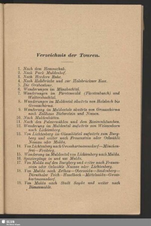 Verzeichnis der Touren