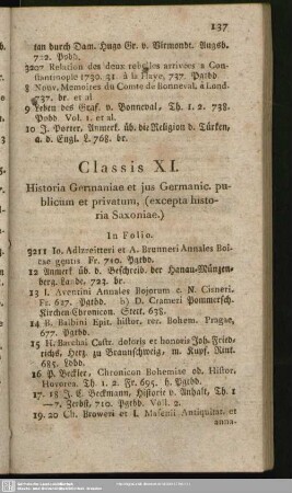 Classis XI. Historia Germaniae et ius Germanic. publicum et privatum, (excepta historia Saxoniae)