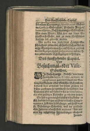 Das funffzehende Capitel. Von Besuchungs- oder Visit-Schreiben.