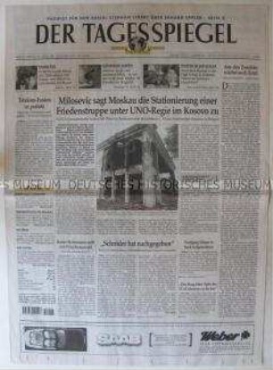 "Der Tagesspiegel", Berliner Tageszeitung mit Leitartikel zum Kosovo-Krieg