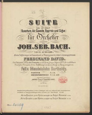 Suite in D-dur : (Ouverture, Air, Gavotte, Bourrée und Gigue); für Orchester