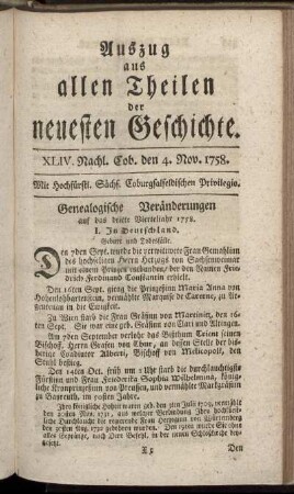XLIV. Nachl. Cob. den 4. Nov. 1758.