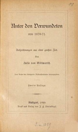 Unter den Verwundeten von 1870 - 71 : Aufzeichnungen aus einer großen Zeit