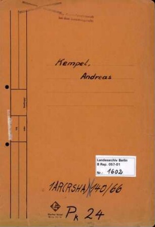 Personenheft Andreas Kempel (*13.07.1904), Kriminalsekretär