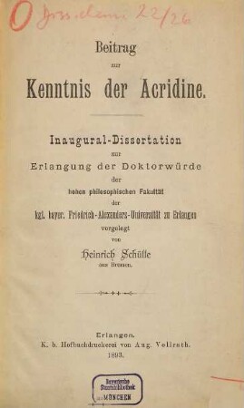 Beitrag zur Kenntnis der Acridine