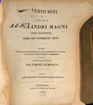 Q. Curtii Rufi De gestis Alexandri Magni regis Macedonum libri qui supersunt octo : accedit tabula geographica expeditionum regis Alexandri