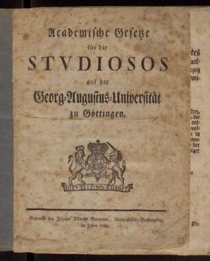 1784: Academische Gesetze der Universität zu Göttingen