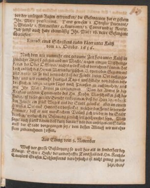 Extract eines Schreibens ausm Läger unter Kalitz vom 21. October. 1656.