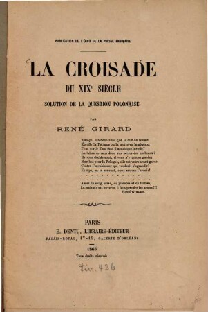La croisade du XIXe siècle : solution de la question polonaise par René Girard