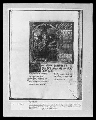 Vita Radegundis des Bischofs Fortunat — Radegundis heilt eine Besessene namens Fraifredis, Folio 34v