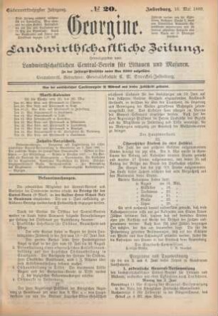 Siebenundfünfzigster Jahrgang. No. 20. Insterburg, 16. Mai 1889.