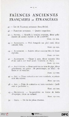 Faiences anciennes, francaises et étrangères (Nr. 40-120)