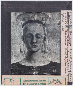 Piero della Francesca: Madonna della Misericordia, Kopf der Madonna. Borgo San Sepolcro, Palazzo Communale