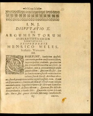 Disputatio X. De Argumetorum Syncretisticorum Refutatione ...