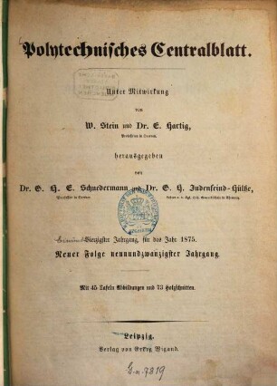 Polytechnisches Centralblatt. 1875 = N.F. 29 = Jg. 41