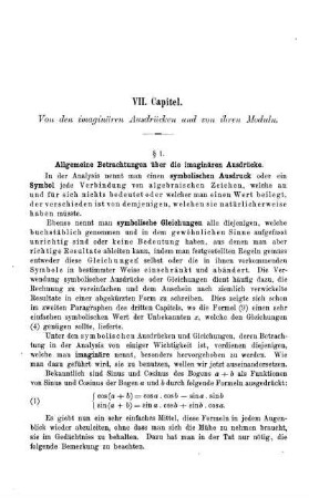 § 1. Allgemeine Betrachtungen über die imaginären Ausdrücke.