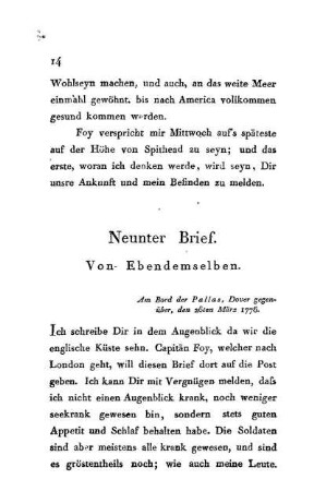 9. Von Ebendemselben - Am Bord der Pallas, Dover gegenüber, den 26ten März 1776.