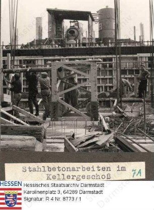Darmstadt, Staatsbauschule und Ingenieurschule - Neubaustelle - Bild 1 bis 3: Stahlbetonarbeiten im Kellergeschoss