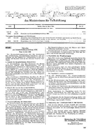 Hinweise zur Sommerferiengestaltung 1956 : 32/56 vom 2. Juni 1956