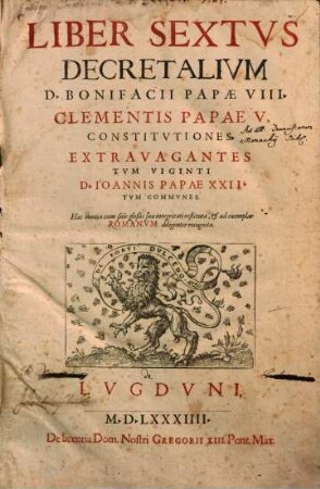 Liber sextus decretalium D. Bonifacii Papae VIII.