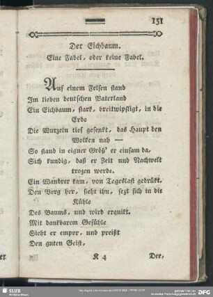 Der Eichbaum : Eine Fabel, oder keine Fabel