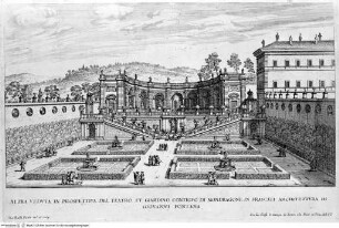 Le fontane di Roma nelle piazze e luoghi publici della città con li loro prospetti come sono al presenteBand 2: Le fontane delle ville di Frascati, nel Tusculano con li loro prospetti. [s.a.] - disegnate, et intagliate da Gio. Battista Falda. Data in luce con direttione, e cura di Gio. Giacomo de RossiLibro 2Tav. 18: Frascati, Villa Mondragone, Teatro delle Acque