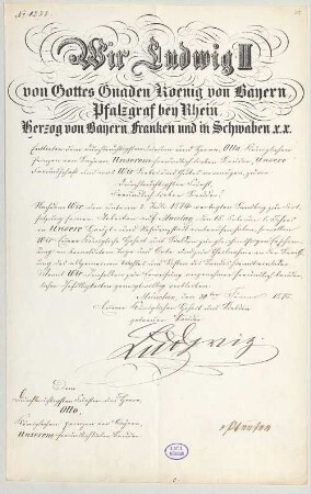 Ludwig II. von Bayern (1845 - 1886) Autographen: Brief von Ludwig II. an König Otto von Bayern - BSB Autogr.Cim. Ludwig .29
