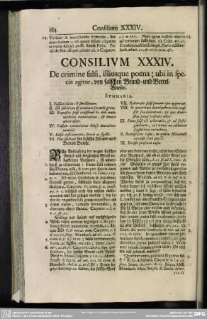 Consilium XXXIV. De crimine falsi, illiusque poena; ubi in specie agitur, von falschen Brand- und Bettel-Briefen