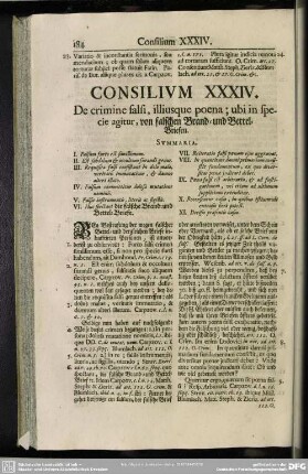 Consilium XXXIV. De crimine falsi, illiusque poena; ubi in specie agitur, von falschen Brand- und Bettel-Briefen