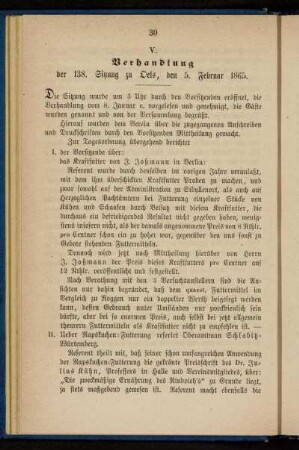 V. Verhandlung der 138. Sitzung zu Oels, den 5. Februar 1865